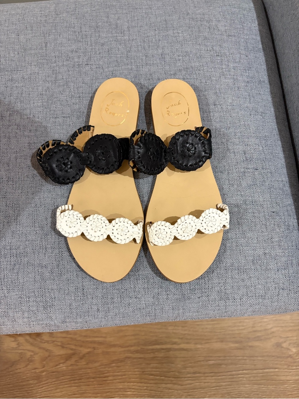 Jack Rogers Black & White Leather Slide Sandals